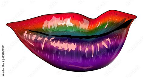 Open Mouth With Rainbow Color Paint Flow Lips Biting Vector Rainbow