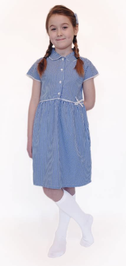 Girls Gingham Checked Summer School Dress Blue Infant Ecooutfitters