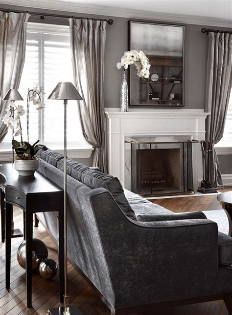 Monochromatic Grey Living Room Decor Transitional Style Living Room Grey White Curtains