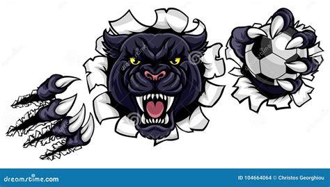 Black Panther Soccer Mascot Breaking Background Vector Illustration