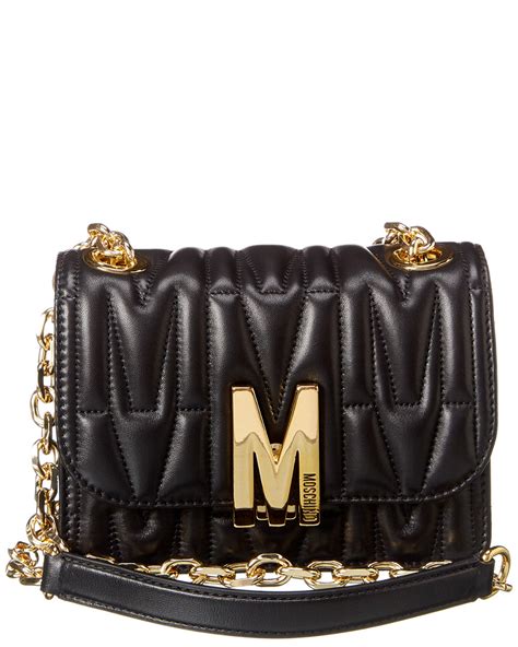 Moschino M Quilted Leather Shoulder Bag Womens Black Ebay