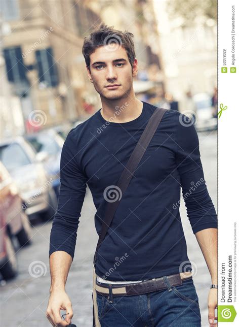 Beautiful Man Model Outdoor With Casual Outfit Stock Photo Image