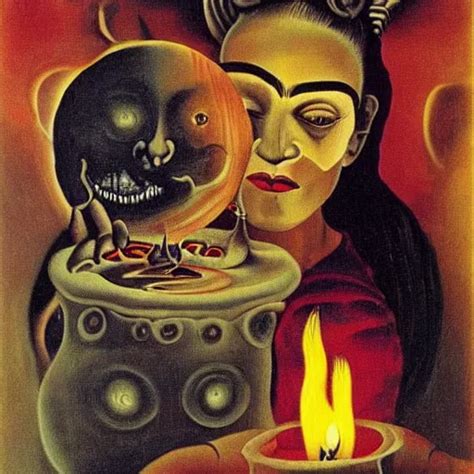 Witch Doctor Woman Smiling In The Flame Of A Candle Stable Diffusion