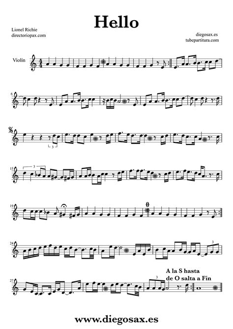 Listen to our song here, and download the piano, guitar, and vocal sheet music here. tubescore: Hello sheet music by Lionel Richie for Violin Pop-Rock Music