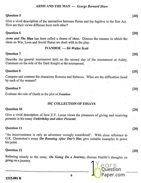 Look at these examples to see how questions are made. ISC 2015 English Literature Question Paper for Class 12