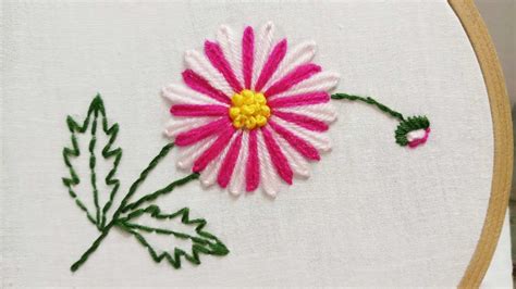 Hand Embroidery Of A Daisy Flower With Yarn For Beginners Youtube