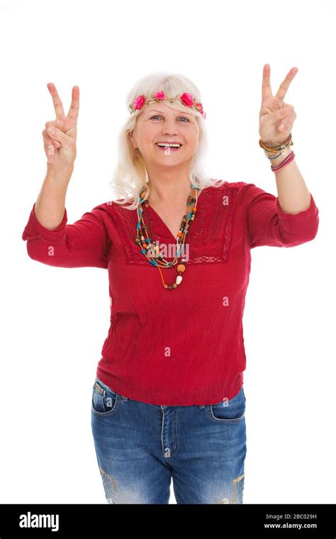 Senior Woman Dressed Like A Hippie Stock Photo Alamy