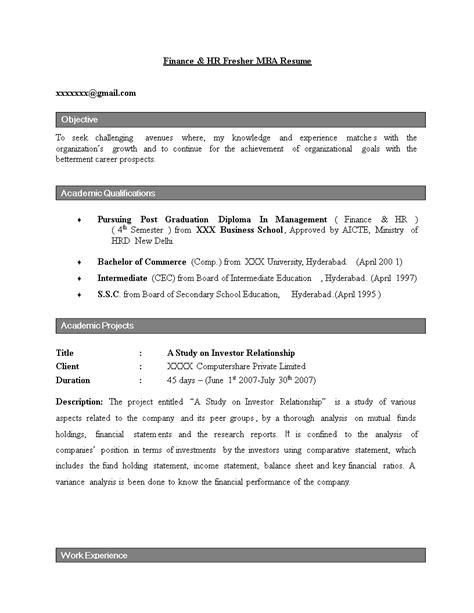 Hr Fresher Resume Objective Templates At