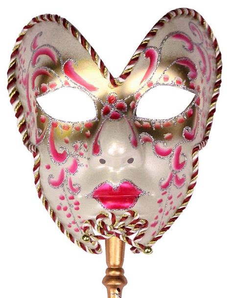 Full Face Pink Masquerade Mask Hand Held Pink Masquerade Mask