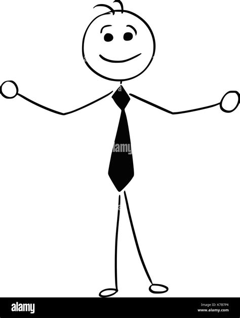 Cartoon Stick Man Illustration Of Smiling Business Man Businessman With