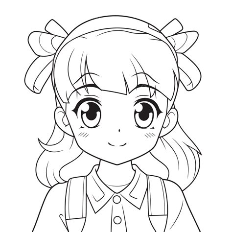 Cute Anime Girl Coloring Page Printable On Page Outline 50 Off