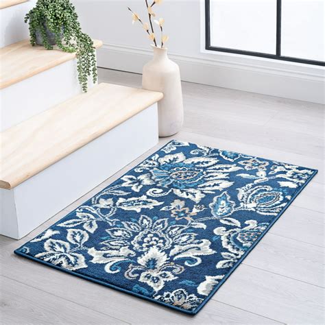 Traditional 2x3 Area Rug 2 X 3 Floral Dark Blue Indoor Scatter Easy