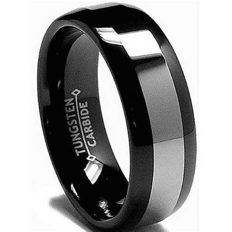 Mens Black Tungsten Carbide Engagement Ring Wedding Band P22 410 Image 
