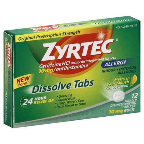 Zyrtec Allergy Dissolve Tablets 10 Mg Citrus Flavor 12 Ct