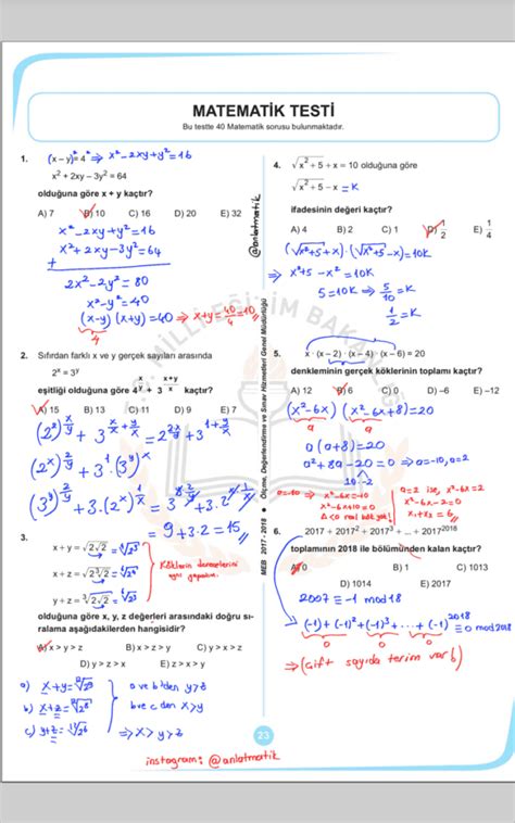MEB AYT 2 Deneme Matematik Soruları Çözümleri PDF