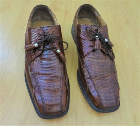 Men Stacy Adams Genuine Snake Skin Leather Oxfords Shoes Lace Brown Size Ebay