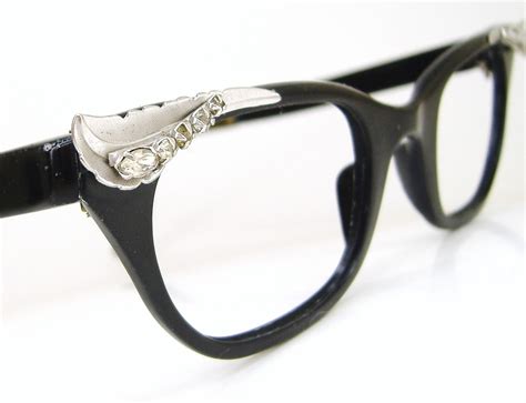 Vintage Black Cat Eye Eyeglasses Frame With Rhinestones