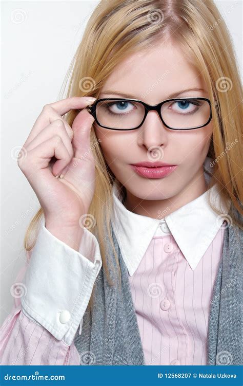Portrait Of Beautiful Girl Wearing Glasses Stock Image Image Of Business Beauty 12568207