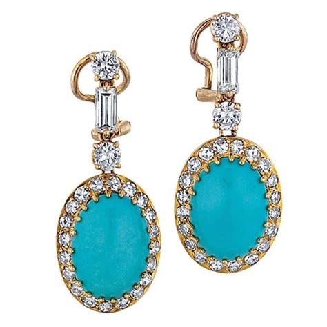 Turquoise Diamond And Yellow Gold Earrings For Sale At 1stdibs