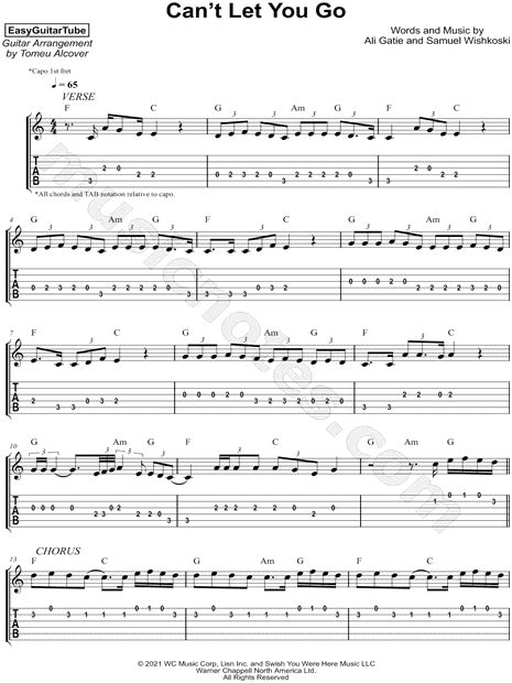Easyguitartube Can T Let You Go Guitar Tab In C Major Download Print Sku Mn