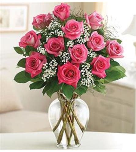 1 Dozen Pink Roses In Vase With Greens And Filler Send To Durant Ok