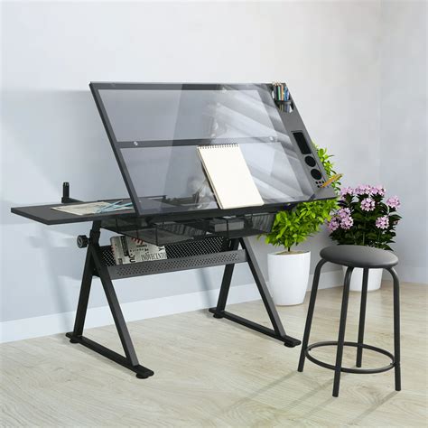 Kaayee Height Adjustable Glass Drafting Desk Artist Drawing Table