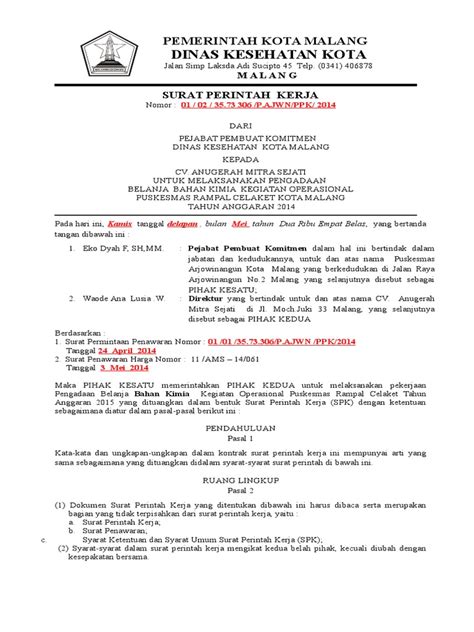 Surat Perintah Kerja Pengadaan Barang Dan Jasa - Info ...