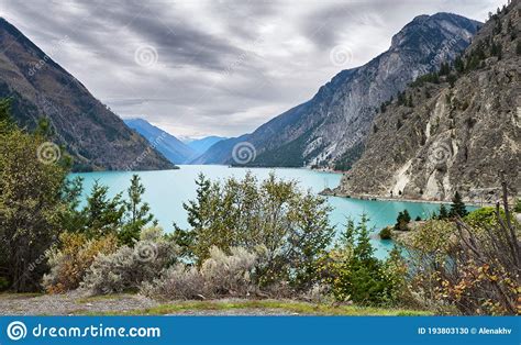 Turquoise Seton Lake Between Mountain Ranges Stock Photo Image Of