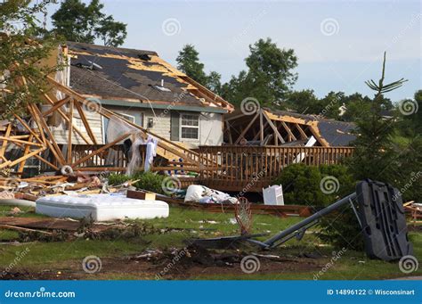 Tornado Storm Damage House Home Destroyed By Wind Stock Photo Image