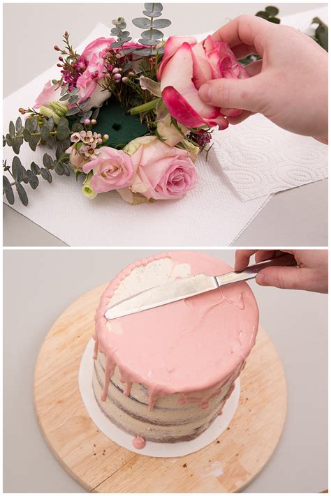 Hochzeitstorte selber backen Naked Cake mit Eukalyptus und Blumen