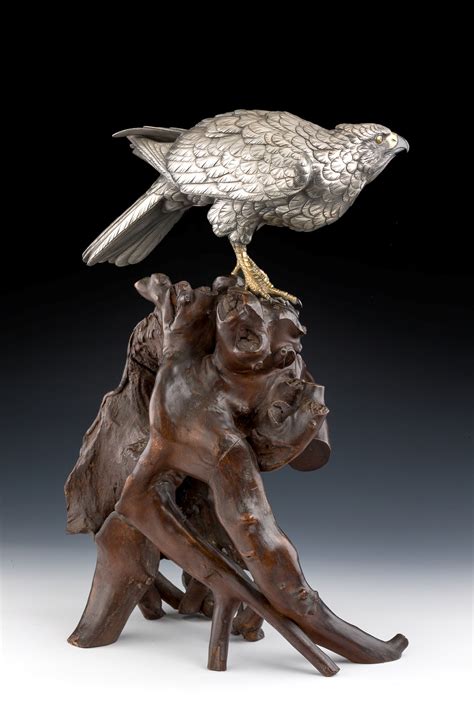 Japanese Silvered Bronze Falcon Richard Gardner Antiques