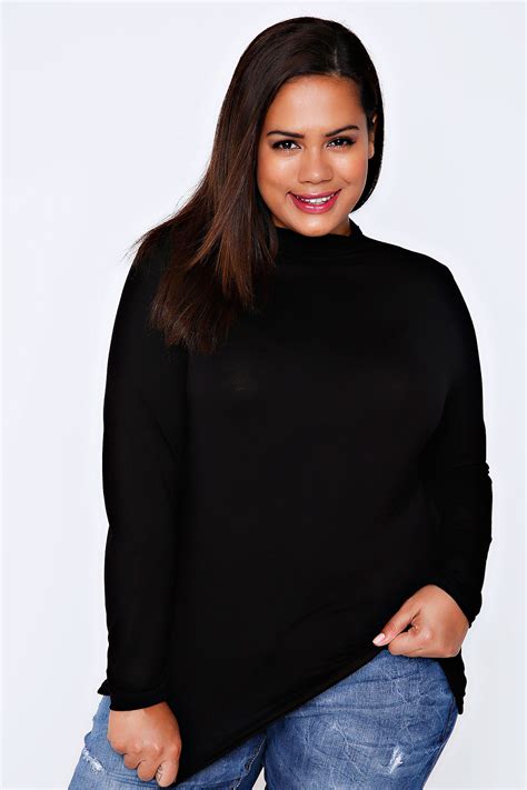 Black Turtle Neck Long Sleeved Jersey Top Plus Size 16 To 32