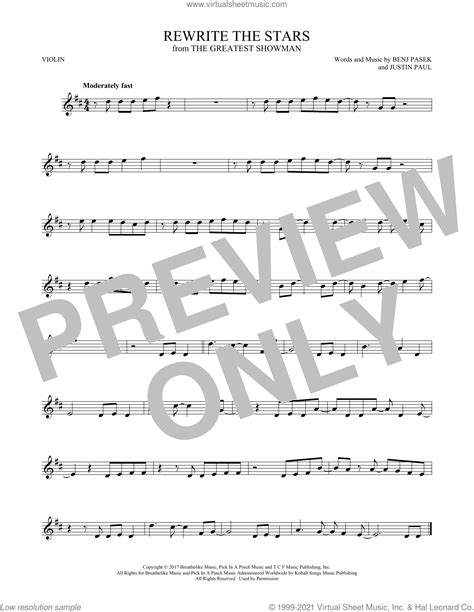 Rewrite The Stars From The Greatest Showman Sheet Music For Violin Solo