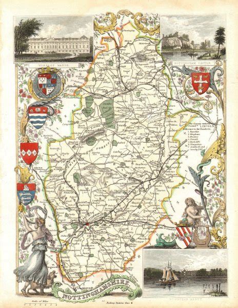 Nottinghamshire Antique Hand Coloured County Map By Thomas Moule C1840