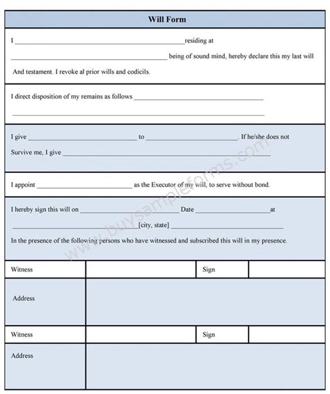 Will Form Template Sample Forms