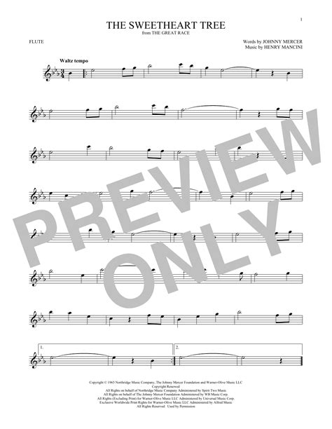 The Sweetheart Tree Sheet Music Henry Mancini Flute Solo