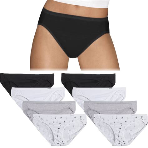 8 Pairs Hanes Pure Comfort Bikini Briefs Cotton Panties Women Tagless