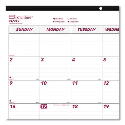 Brownline® Monthly Desk Pad Calendar 22 X 17 Whiteburgundy Sheets