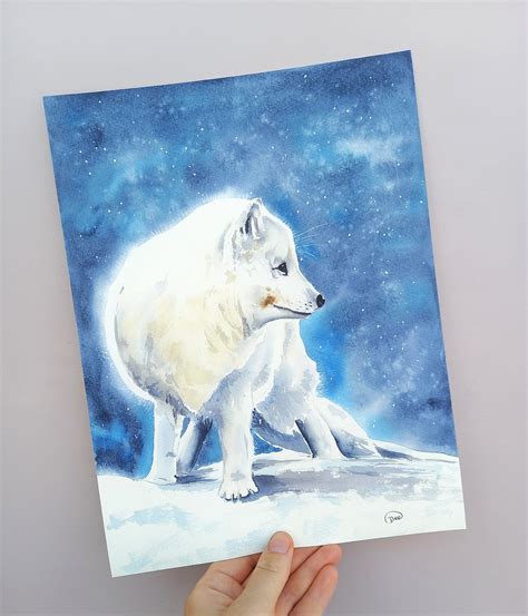Art And Collectibles Watercolor Arctic Fox Original Watercolour Painting