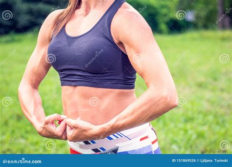 Muscular Women Posing On Topless Fitness Bodybuilding Healthy