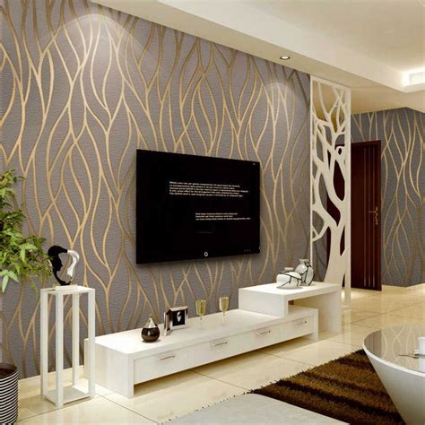 Modern Minimalist Fashion Non Woven Wallpaper Rolls 3d Embossed Branch Stripe Wall Paper For
