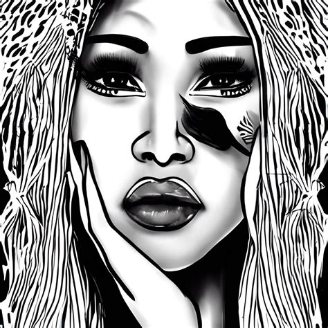 Beautiful African Woman Blonde Bombshell Flawless Line Art Kawaii Eyes