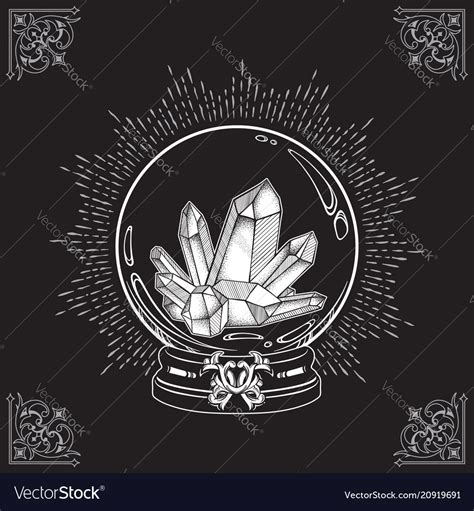Hand Drawn Magic Crystal Ball With Gems Line Art Vector Image