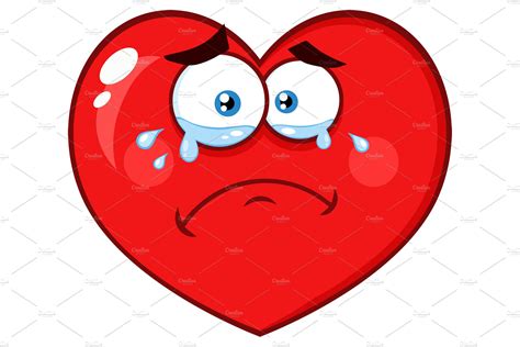 Crying Red Heart With Sad Expression ~ Illustrations