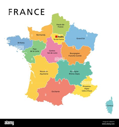 Francia Mapa Político Con Regiones Multicolores De La Francia