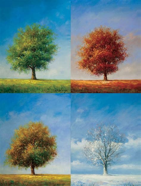 Tree Painting Canvas Seasons Art Four Seasons Art