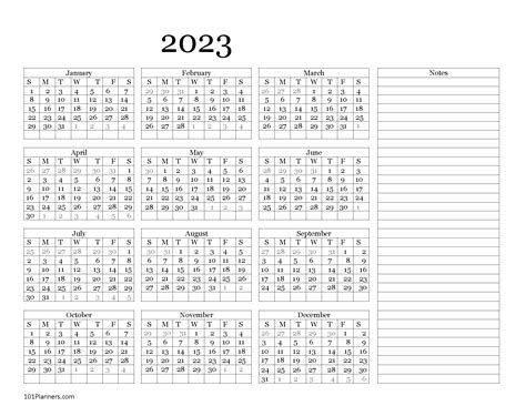 Free Printable 2023 Yearly Calendar At A Glance 101 Backgrounds