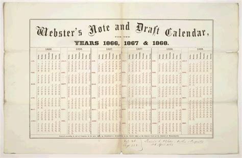 Websters Note And Draft Calendar For The Years 1866 1867 And 1868 N