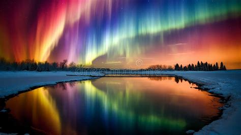 The Northern Lights With Vibrant Ribbons Of Dancing Colors Illuminating