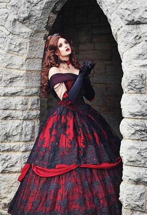 Gothic Belle Red Black Upscale Fantasy Gown Romantic Threads Red Ball Gowns Fantasy Gown